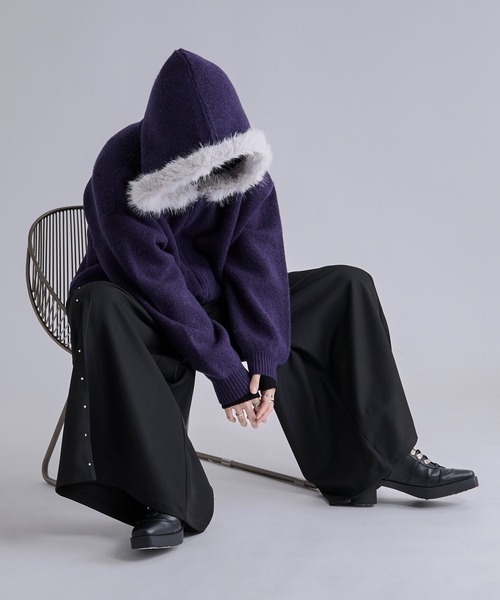 Ellno Loset（エルノロゼット）の「2wayファーフードニットパーカー（パーカー・メンズ・パープル/ブラック・LARGE/MEDIUM/SMALL）」の9枚目の写真