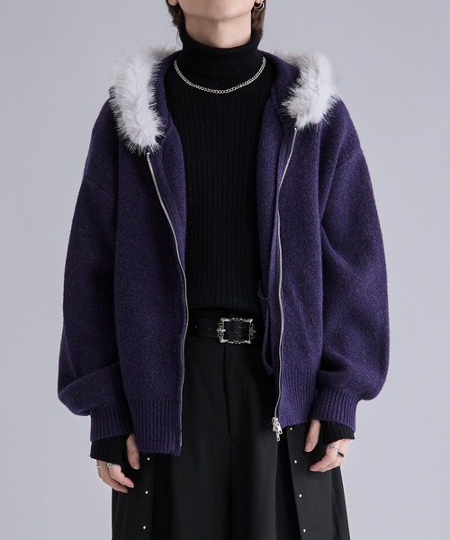 Ellno Loset（エルノロゼット）の「2wayファーフードニットパーカー（パーカー・メンズ・パープル/ブラック・LARGE/MEDIUM/SMALL）」の13枚目の写真