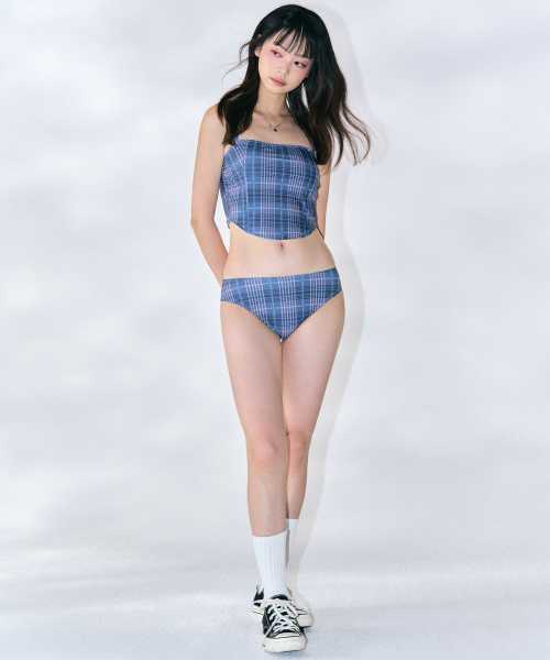セール】チェックビスチェビキニセット [NAVY]（水着）｜ZEROPLANET