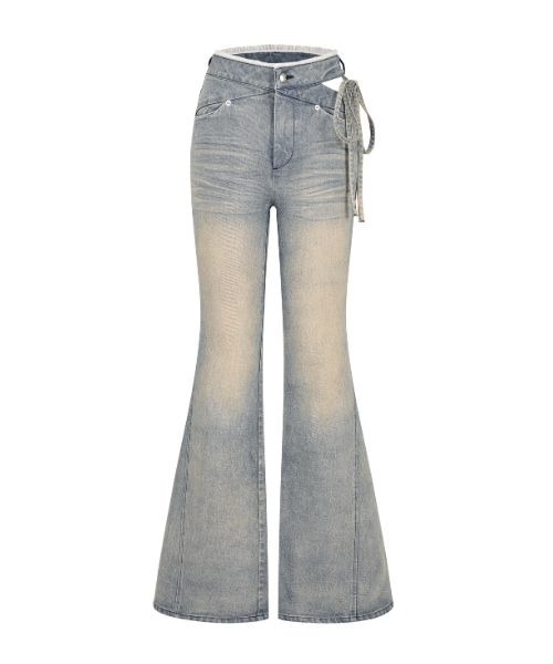 パンツ andwangCorset Cut-Out Ribbon Flare Denim Corset Cut-Out Ribbon Flare Denim（デニムパンツ）｜andwang