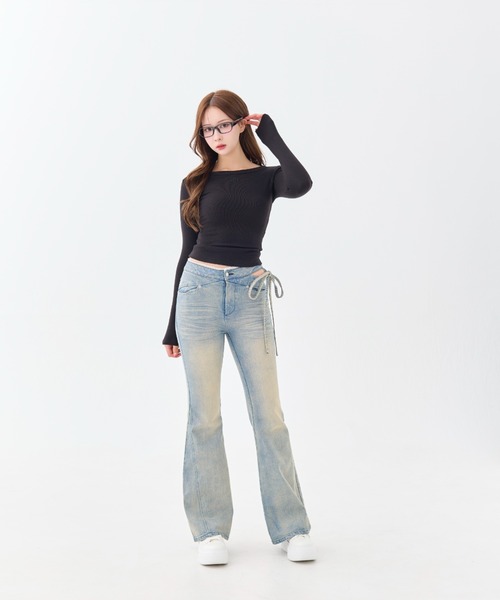 Corset Cut-Out Ribbon Flare Denim