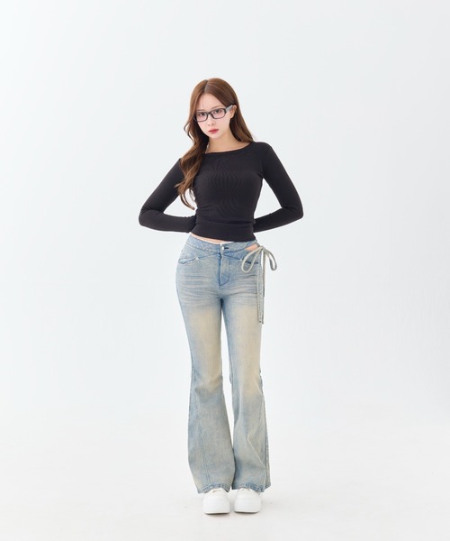 Corset Cut-Out Ribbon Flare Denim