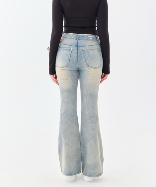 Corset Cut-Out Ribbon Flare Denim（デニムパンツ）｜andwang