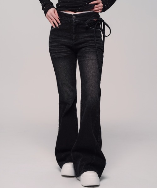 Corset Cut-Out Ribbon Flare Denim