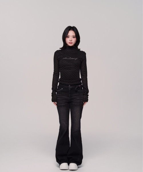 Corset Cut-Out Ribbon Flare Denim