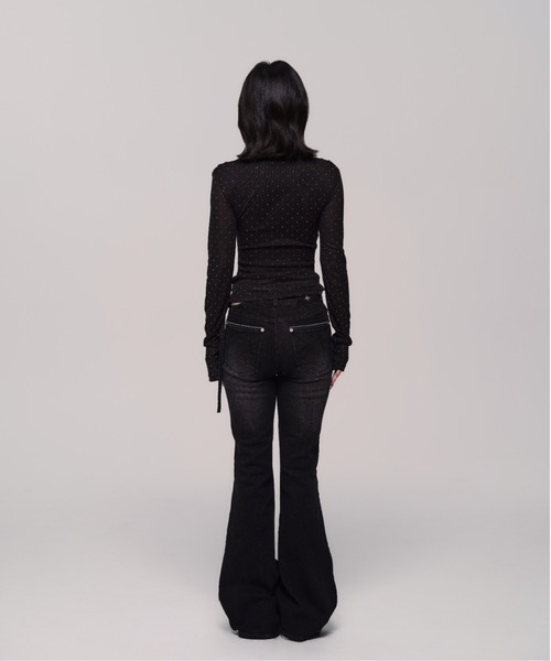 Corset Cut-Out Ribbon Flare Denim（デニムパンツ）｜andwang