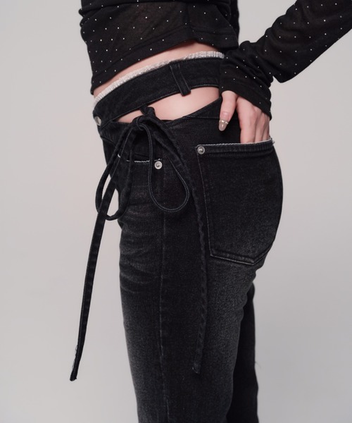 Corset Cut-Out Ribbon Flare Denim