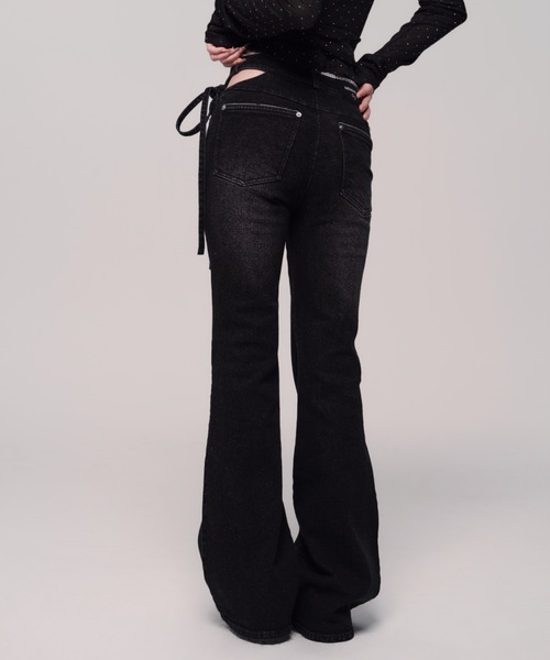 Corset Cut-Out Ribbon Flare Denim