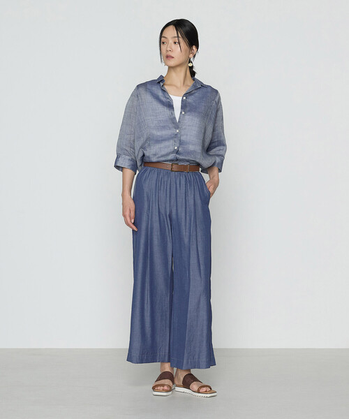 Gabardine K.T(ギャバジンケーティー)の「〔 +サイズ 〕 ラミーシャンブレー シアーシャツ(シャツ/ブラウス・レディース・ネイビー/ライトグレー/ミント/イエロー・13号)」の7枚目の写真