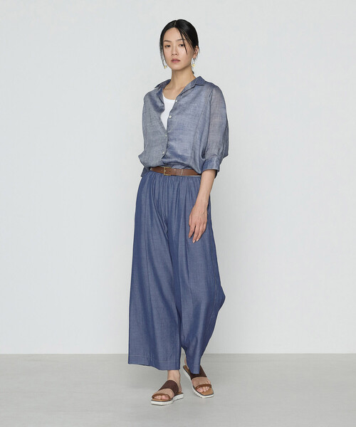 Gabardine K.T(ギャバジンケーティー)の「〔 +サイズ 〕 ラミーシャンブレー シアーシャツ(シャツ/ブラウス・レディース・ネイビー/ライトグレー/ミント/イエロー・13号)」の8枚目の写真