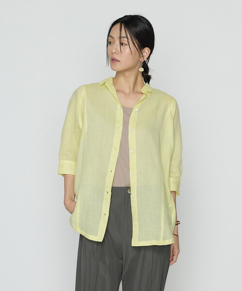 Gabardine K.T(ギャバジンケーティー)の「〔 +サイズ 〕 ラミーシャンブレー シアーシャツ(シャツ/ブラウス・レディース・ネイビー/ライトグレー/ミント/イエロー・13号)」の11枚目の写真