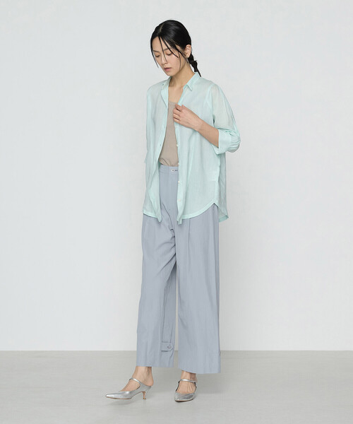 Gabardine K.T(ギャバジンケーティー)の「〔 +サイズ 〕 ラミーシャンブレー シアーシャツ(シャツ/ブラウス・レディース・ネイビー/ライトグレー/ミント/イエロー・13号)」の13枚目の写真