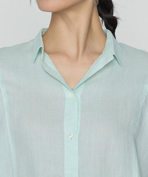 Gabardine K.T(ギャバジンケーティー)の「〔 +サイズ 〕 ラミーシャンブレー シアーシャツ(シャツ/ブラウス・レディース・ネイビー/ライトグレー/ミント/イエロー・13号)」の18枚目の写真