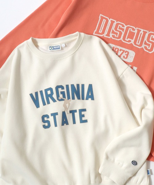 DISCUS（ディスカス）の「2026SS DISCUS/ディスカス オーバーサイズ 裏起毛 カレッジロゴ クルーネックスウェットトレーナー レディース（スウェット・レディース・オレンジ/スミクロ/ホワイト/アイボリー/グレー系その他/ブルーグリーン/グレー・L/M）」の2枚目の写真