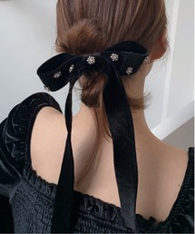 FUNALIVE（ファンアライブ）の「ベロア リボン ビジュー バレッタ（バレッタ/ヘアクリップ）」