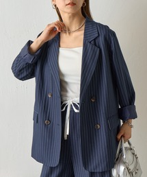 テーラードジャケット（ブルー・ネイビー/青色系・ストライプ柄