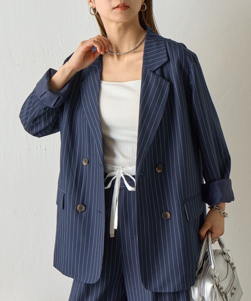 COLONY 2139（コロニートゥーワンスリーナイン）の「【セットアップ対応】ストライプダブルテーラードジャケット（テーラードジャケット・レディース・アイボリー/ネイビー/グレー・FREE）」の3枚目の写真