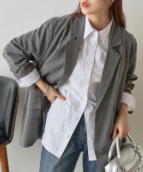 COLONY 2139（コロニートゥーワンスリーナイン）の「【セットアップ対応】ストライプダブルテーラードジャケット（テーラードジャケット・レディース・アイボリー/ネイビー/グレー・FREE）」の2枚目の写真