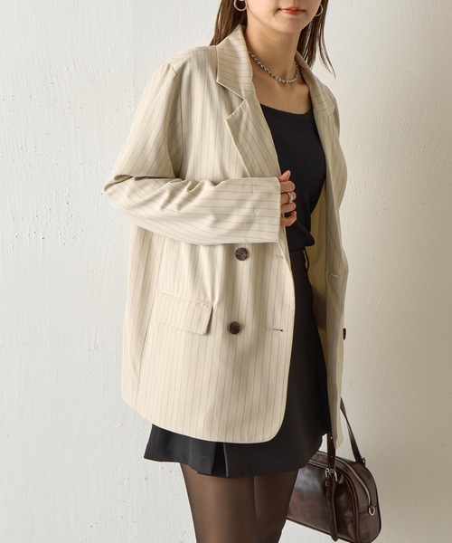 COLONY 2139（コロニートゥーワンスリーナイン）の「【セットアップ対応】ストライプダブルテーラードジャケット（テーラードジャケット・レディース・アイボリー/ネイビー/グレー・FREE）」の7枚目の写真