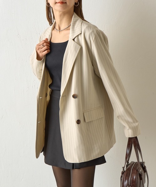 COLONY 2139（コロニートゥーワンスリーナイン）の「【セットアップ対応】ストライプダブルテーラードジャケット（テーラードジャケット・レディース・アイボリー/ネイビー/グレー・FREE）」の5枚目の写真
