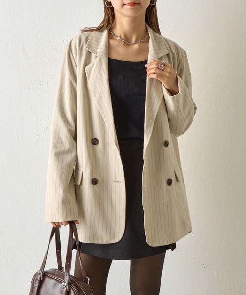 COLONY 2139（コロニートゥーワンスリーナイン）の「【セットアップ対応】ストライプダブルテーラードジャケット（テーラードジャケット・レディース・アイボリー/ネイビー/グレー・FREE）」の4枚目の写真