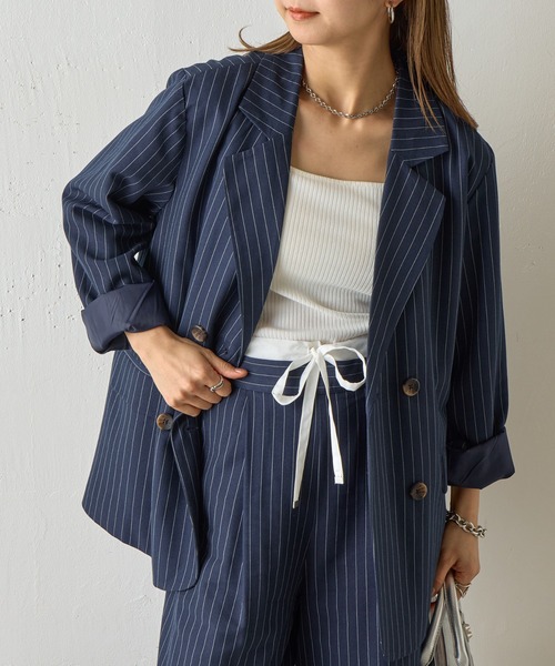 COLONY 2139（コロニートゥーワンスリーナイン）の「【セットアップ対応】ストライプダブルテーラードジャケット（テーラードジャケット・レディース・アイボリー/ネイビー/グレー・FREE）」の20枚目の写真