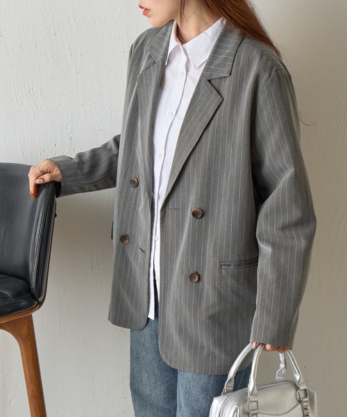 COLONY 2139（コロニートゥーワンスリーナイン）の「【セットアップ対応】ストライプダブルテーラードジャケット（テーラードジャケット・レディース・アイボリー/ネイビー/グレー・FREE）」の13枚目の写真