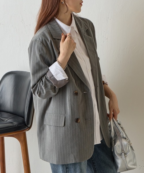 COLONY 2139（コロニートゥーワンスリーナイン）の「【セットアップ対応】ストライプダブルテーラードジャケット（テーラードジャケット・レディース・アイボリー/ネイビー/グレー・FREE）」の15枚目の写真