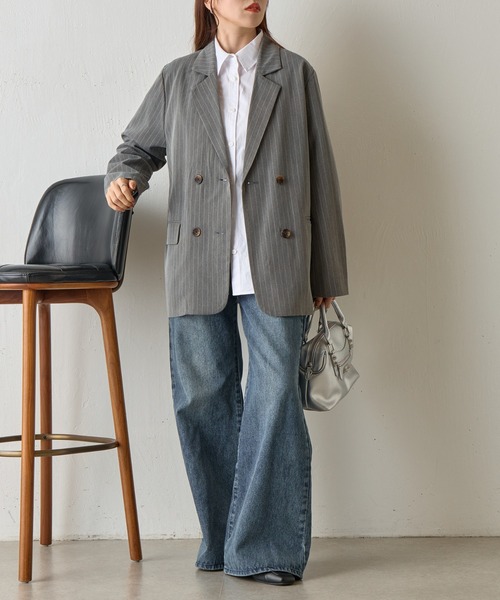 COLONY 2139（コロニートゥーワンスリーナイン）の「【セットアップ対応】ストライプダブルテーラードジャケット（テーラードジャケット・レディース・アイボリー/ネイビー/グレー・FREE）」の16枚目の写真