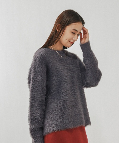 GLOBAL WORK（グローバルワーク）の「シャギークルーネックプルオーバー/611263（ニット/セーター・レディース・ダークグレー/グレイッシュベージュ/ダークブラウン・LARGE/MEDIUM）」の7枚目の写真