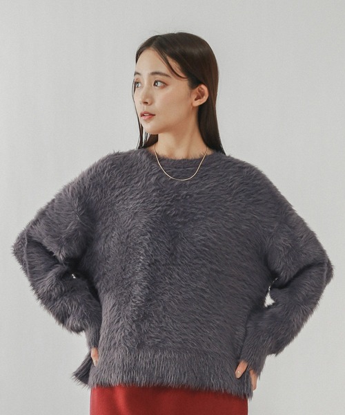 GLOBAL WORK（グローバルワーク）の「シャギークルーネックプルオーバー/611263（ニット/セーター・レディース・ダークグレー/グレイッシュベージュ/ダークブラウン・LARGE/MEDIUM）」の8枚目の写真