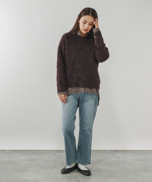 GLOBAL WORK（グローバルワーク）の「シャギークルーネックプルオーバー/611263（ニット/セーター・レディース・ダークグレー/グレイッシュベージュ/ダークブラウン・LARGE/MEDIUM）」の10枚目の写真