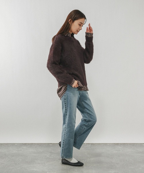 GLOBAL WORK（グローバルワーク）の「シャギークルーネックプルオーバー/611263（ニット/セーター・レディース・ダークグレー/グレイッシュベージュ/ダークブラウン・LARGE/MEDIUM）」の11枚目の写真