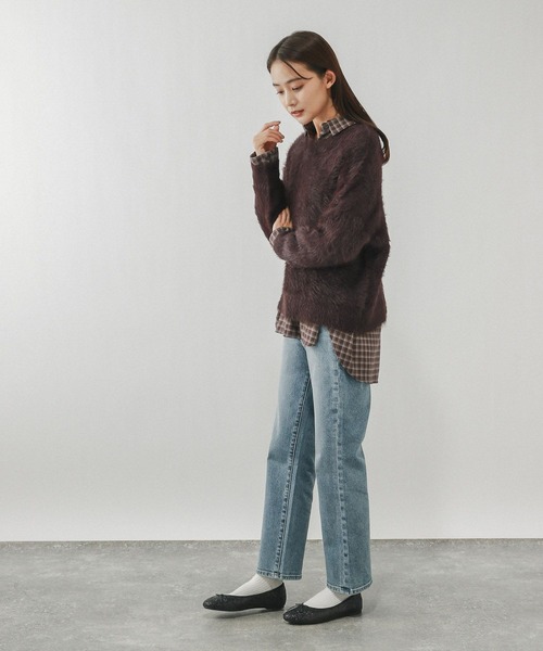 GLOBAL WORK（グローバルワーク）の「シャギークルーネックプルオーバー/611263（ニット/セーター・レディース・ダークグレー/グレイッシュベージュ/ダークブラウン・LARGE/MEDIUM）」の12枚目の写真