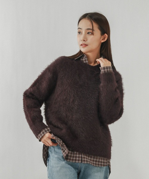 GLOBAL WORK（グローバルワーク）の「シャギークルーネックプルオーバー/611263（ニット/セーター・レディース・ダークグレー/グレイッシュベージュ/ダークブラウン・LARGE/MEDIUM）」の13枚目の写真