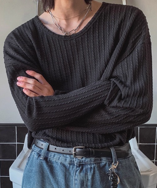 NOWLE(ノウル)の「【NOWLE】ケーブル編み風 立体リブ クルーネック ロンT(Tシャツ/カットソー・メンズ・ブラック・X-LARGE/MEDIUM/LARGE)」の11枚目の写真