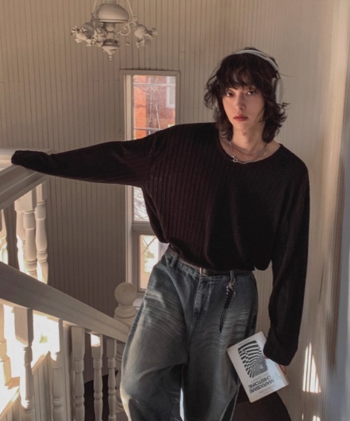 NOWLE(ノウル)の「【NOWLE】ケーブル編み風 立体リブ クルーネック ロンT(Tシャツ/カットソー・メンズ・ブラック・X-LARGE/MEDIUM/LARGE)」の13枚目の写真