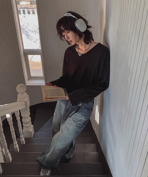 NOWLE(ノウル)の「【NOWLE】ケーブル編み風 立体リブ クルーネック ロンT(Tシャツ/カットソー・メンズ・ブラック・X-LARGE/MEDIUM/LARGE)」の14枚目の写真