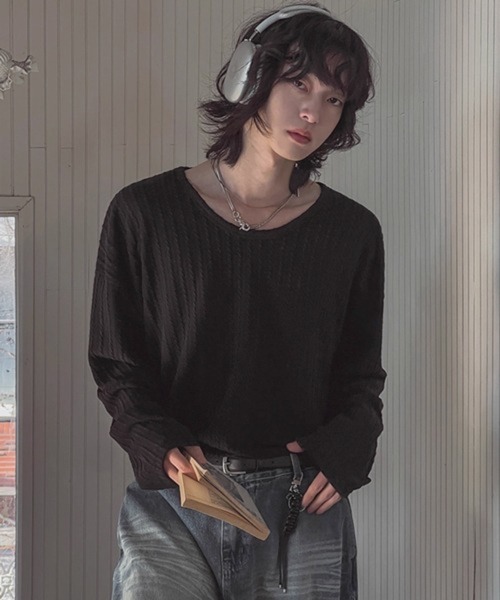 NOWLE(ノウル)の「【NOWLE】ケーブル編み風 立体リブ クルーネック ロンT(Tシャツ/カットソー・メンズ・ブラック・X-LARGE/MEDIUM/LARGE)」の16枚目の写真