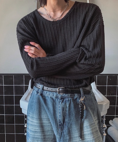 NOWLE(ノウル)の「【NOWLE】ケーブル編み風 立体リブ クルーネック ロンT(Tシャツ/カットソー・メンズ・ブラック・X-LARGE/MEDIUM/LARGE)」の22枚目の写真