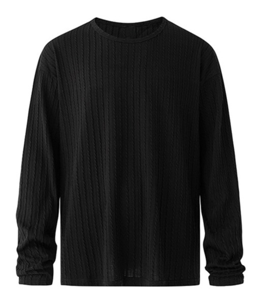 NOWLE(ノウル)の「【NOWLE】ケーブル編み風 立体リブ クルーネック ロンT(Tシャツ/カットソー・メンズ・ブラック・X-LARGE/MEDIUM/LARGE)」の2枚目の写真