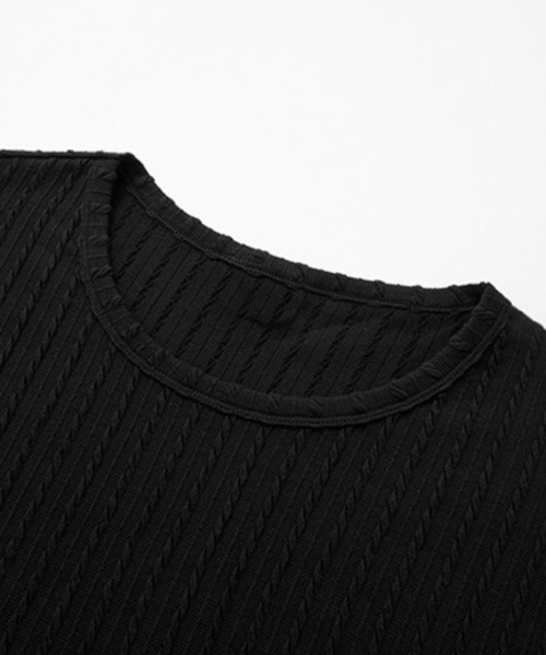 NOWLE(ノウル)の「【NOWLE】ケーブル編み風 立体リブ クルーネック ロンT(Tシャツ/カットソー・メンズ・ブラック・X-LARGE/MEDIUM/LARGE)」の4枚目の写真