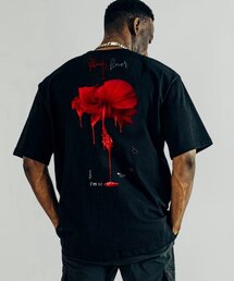 BEOM（ボム）の「ブラッディフラワー オーバーサイズTシャツ ブラック（Tシャツ/カットソー）」