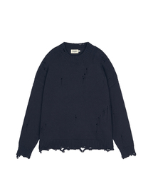 FLATWAVE IN SEOUL（フラットウェーブインソウル）の「Ripsy Vintage Damaged Round Knit Dark Navy（ニット/セーター）」