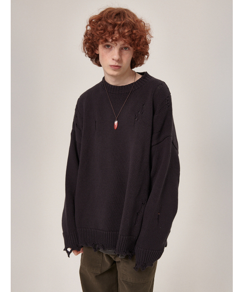 FLATWAVE IN SEOUL（フラットウェーブインソウル）の「Ripsy Vintage Damaged Round Knit Dark Navy（ニット/セーター・メンズ・その他・MEDIUM/LARGE）」の2枚目の写真