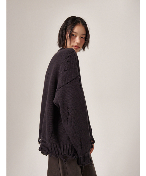 FLATWAVE IN SEOUL（フラットウェーブインソウル）の「Ripsy Vintage Damaged Round Knit Dark Navy（ニット/セーター・メンズ・その他・MEDIUM/LARGE）」の4枚目の写真