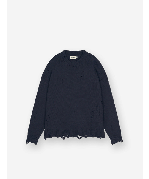 FLATWAVE IN SEOUL（フラットウェーブインソウル）の「Ripsy Vintage Damaged Round Knit Dark Navy（ニット/セーター・メンズ・その他・MEDIUM/LARGE）」の7枚目の写真
