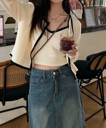 SHEPP（シープ）の「【26年春新作】【2点セット】配色ハイピングパールボタンカーディガン＋キャミ（アンサンブル）」