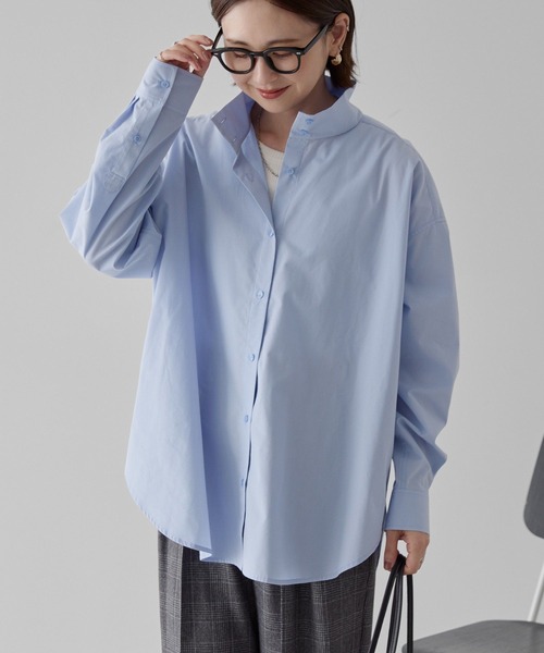 AMERICAN HOLIC(アメリカンホリック)の「イージーケアハイネックシャツ(シャツ/ブラウス・レディース・オフホワイト/サックスブルー・M/L)」の2枚目の写真