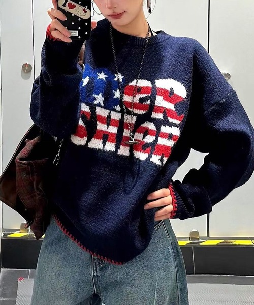 inst.ALL(インストール)の「アメリカンロゴニットプルオーバー(ニット/セーター・レディース・グレー/ネイビー・M)」の11枚目の写真